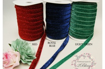 Glitter Elastic, VELVET  - 1.5 cm wide - 2m Length